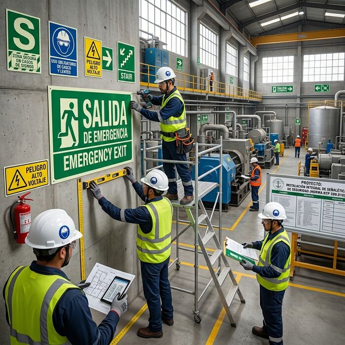 Instalación de señalización industrial en planta